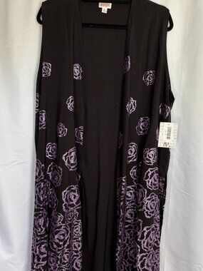 LuLaRoe Joy XL Black Purple Rose Glitter Elegant Vest NWT
